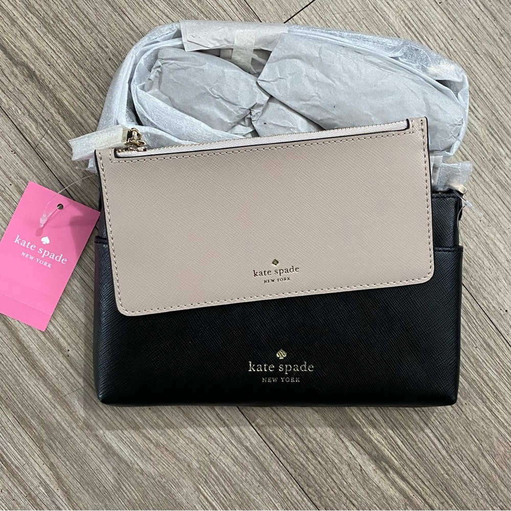 kate Spade Sadie Saffiano Leather Black and Beige Two-Tone Crossbody